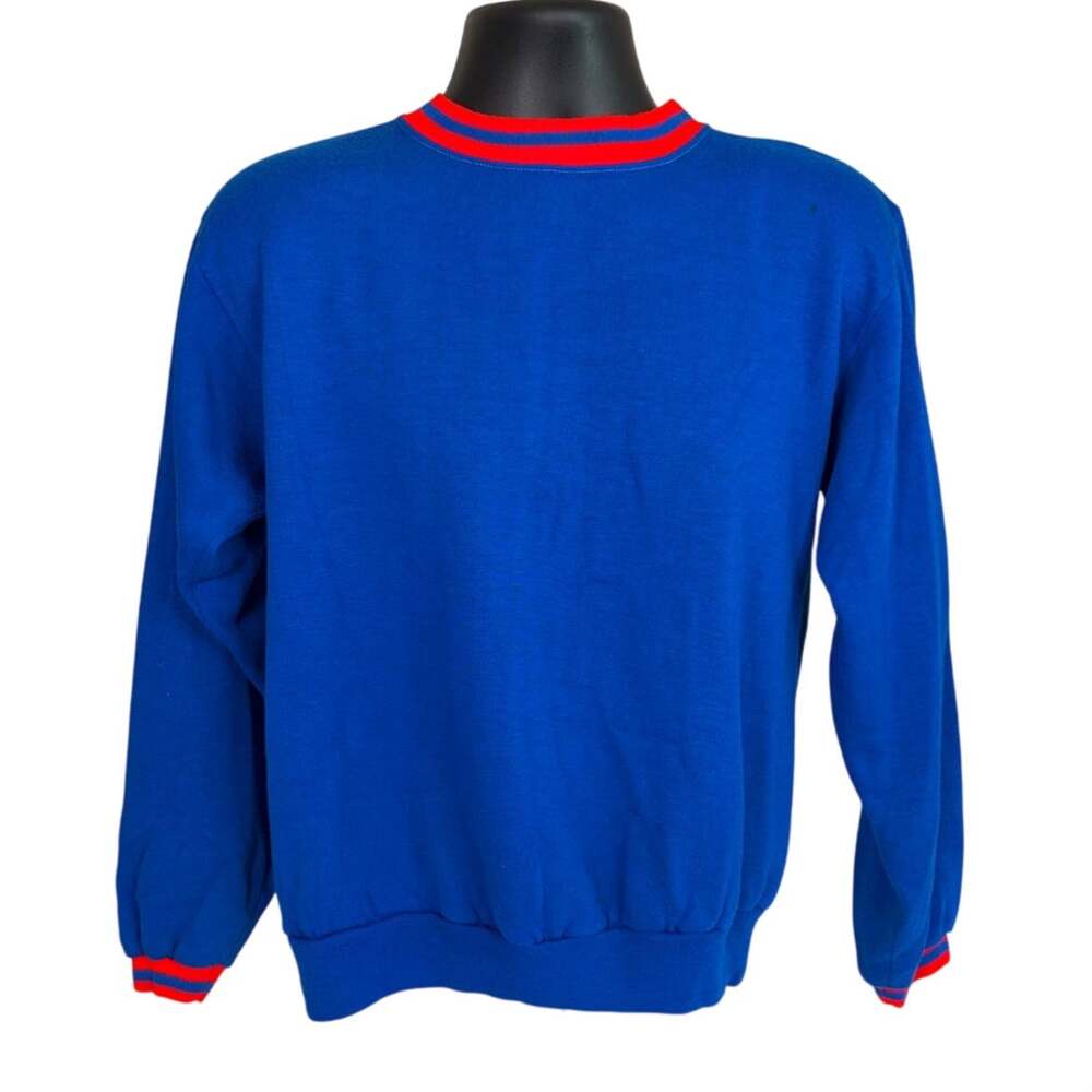 Vintage Creslan Casual Sweatshirt Large Blue Red Striped Retro 70s 80s